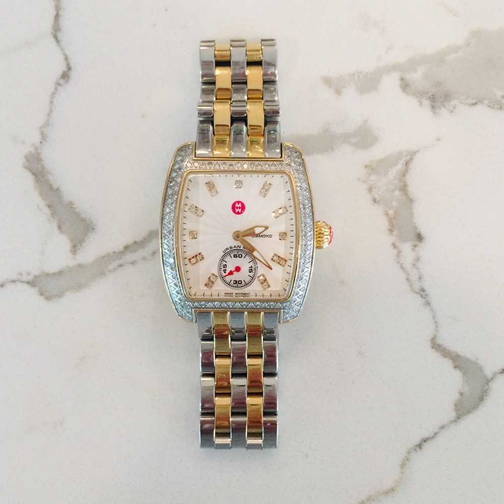 Michele Two-Tone Urban Mini Diamond Watch